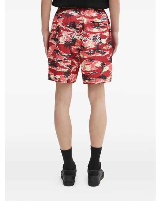 A Bathing Ape Red Palm-Tree Printed Shorts for men