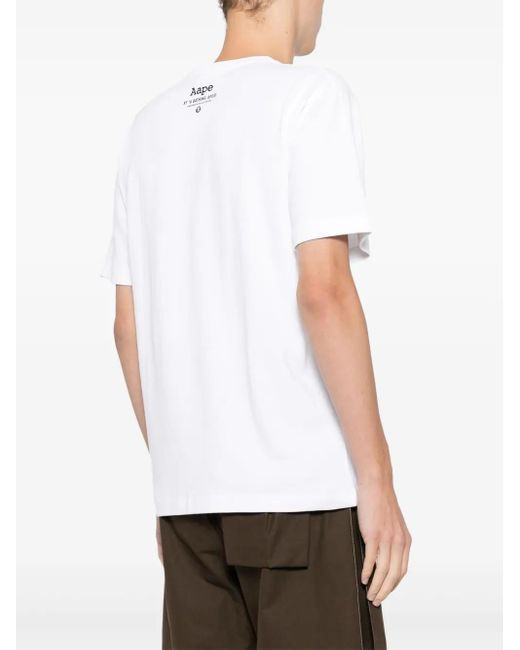 Aape By A Bathing Ape White Graphic-Print Cotton T-Shirt for men
