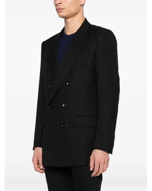 Tom Ford Black Double-Breasted Pinstripe Blazer for men