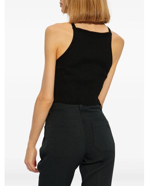 Courreges Black Ribbed-Knit Logo-Patch Tank Top