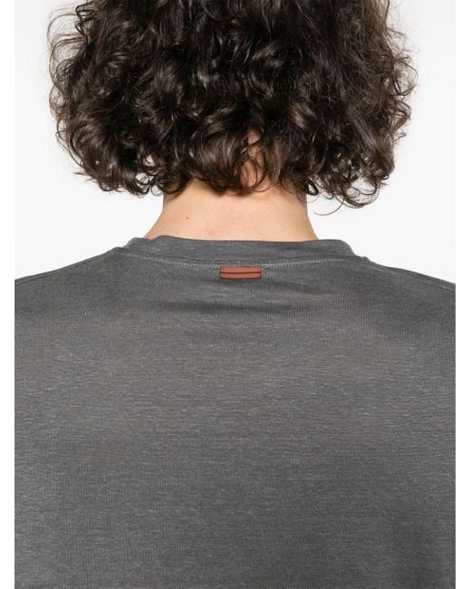 Zegna Gray Linen Crew-neck T-shirt for men