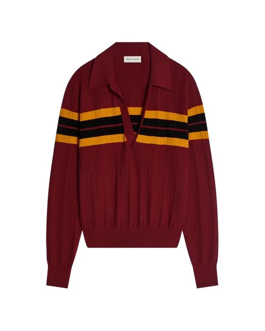 Dries Van Noten メンズ レッド ストライプ ポロシャツの通販はau PAY