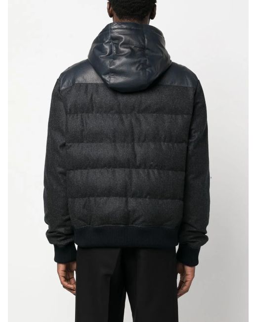 Tagliatore Black Contrast-Panel Hooded Bomber Jacket for men