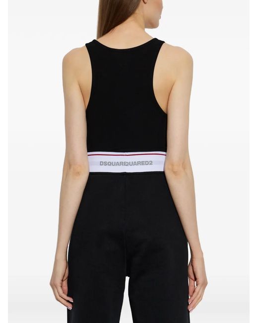 DSquared² Black Ribbed-Knit Logo-Plaque Bodysuit