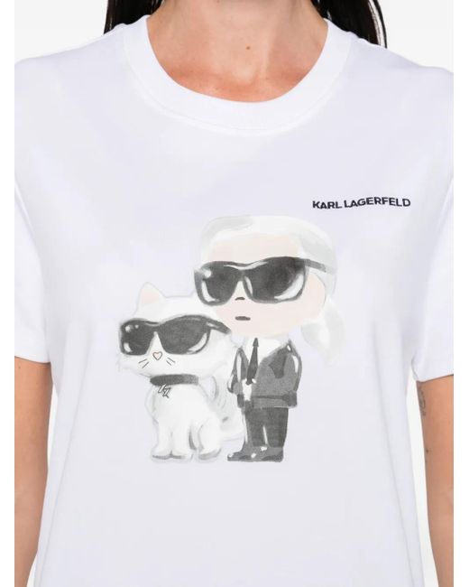 Karl Lagerfeld White Cat-Print T-Shirt