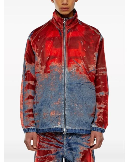 DIESEL D-Krap Devoré-Denim Jacket in Red for Men | Lyst
