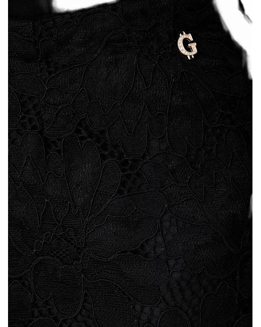 Guess Black Logo-Plaque Scalloped-Hem Midi Skirt