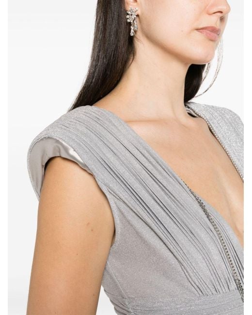 Elisabetta Franchi Gray Silberne lurex-detailierung plissiertes kleid
