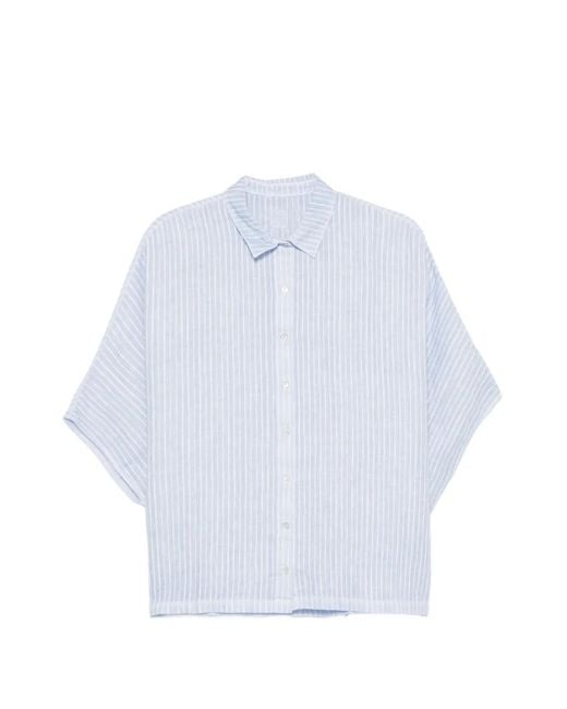 120% Lino White Stripe-Pattern Shirt