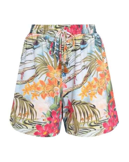 Lygia & Nanny White Cannes Floral-Print Drawstring Shorts