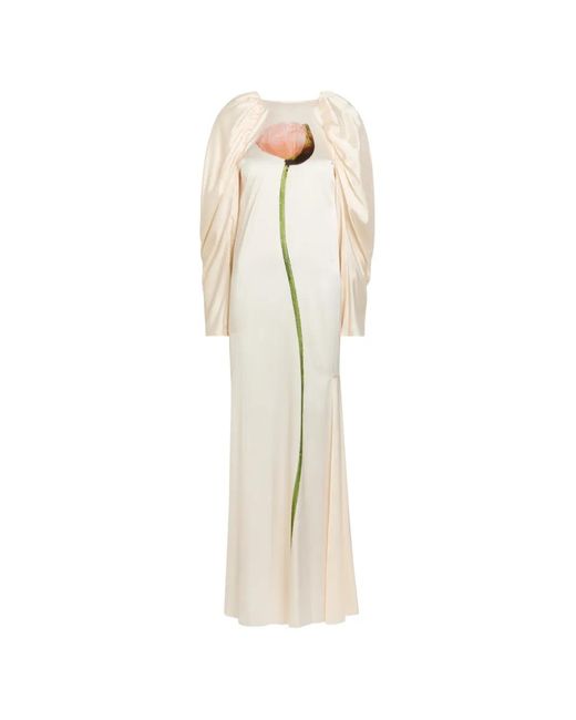 Simone Rocha White Poppy-Print Puffed-Sleeve Dress