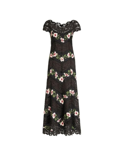 Oscar de la Renta White Chiné Hibiscus Striped Faille Midi Dress