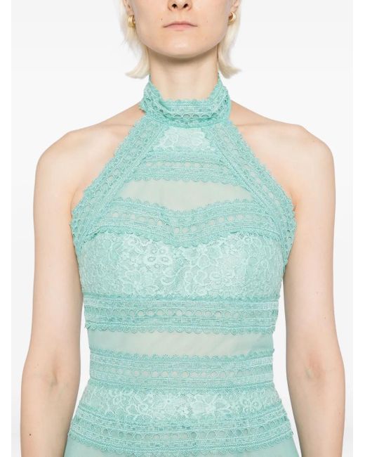 Saiid Kobeisy Blue High-Neck Lace Maxi Dress