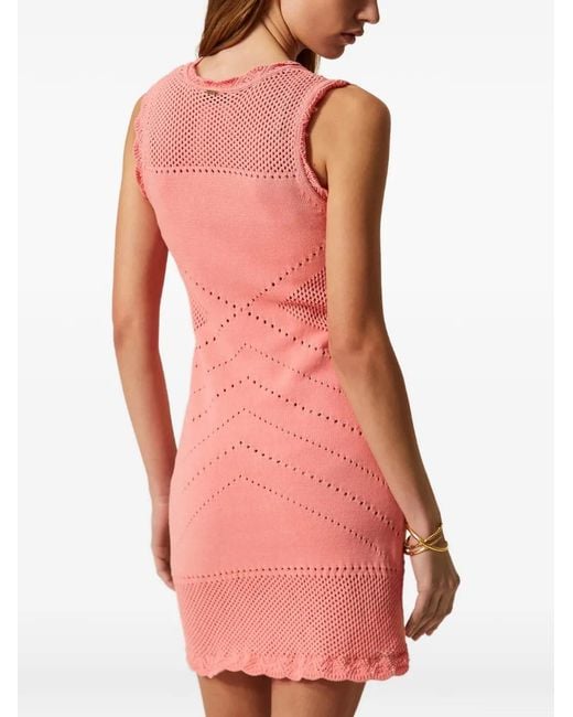 Twinset Pink Short Knit Dress With Scalloped Trims