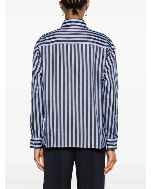Etro Blue Pegaso-Embroidered Striped Shirt
