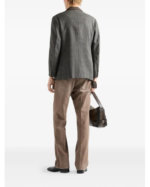 Prada Gray Leather-Collar Single-Breasted Blazer for men