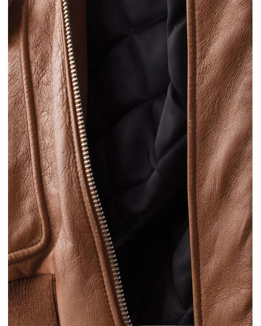 Veste En Cuir À Col Lainé Prada en coloris Brown