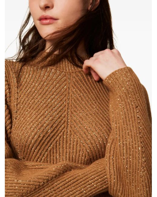 Twinset Brown Geripptes Lurex-Strickkleid