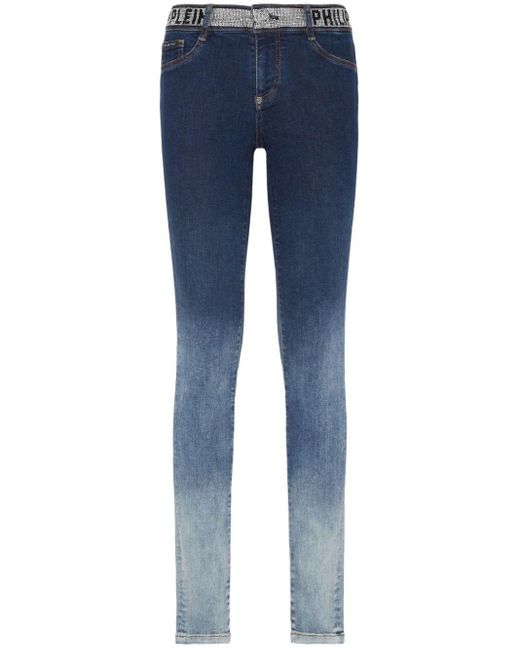 Philipp Plein Blue Rhinestone-embellished Gradient-effect Jeans