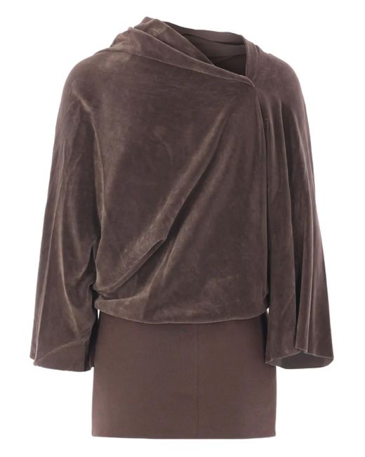 Rick Owens Brown Draped Cowl-Neck Top