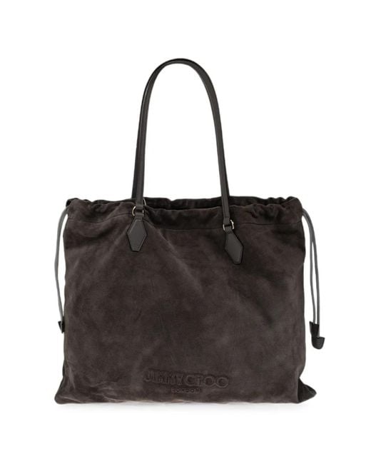 Jimmy Choo Black Drawstring Suede Tote Bag