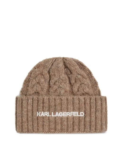 Karl Lagerfeld Brown K/Essential Cable Knit Beanie