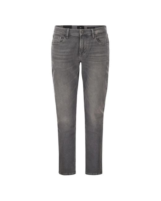 7 For All Mankind Gray Belt-Loop Buttoned Jeans for men