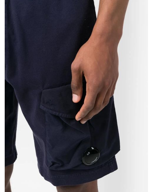 C P Company Blue Lens-Detail Cotton Cargo Shorts for men