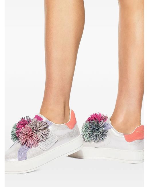 Kurt Geiger Pink Laney Pom Pom Leather Sneakers