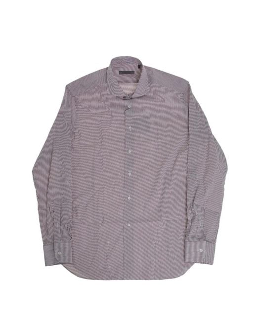 Corneliani Gray Striped French-Collar Shirt for men