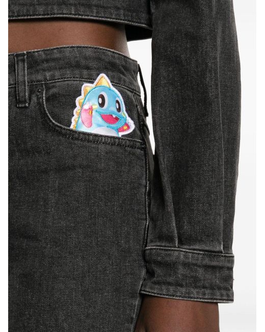 Moschino Black Gerade Jeans mit Cartoon-Stickerei