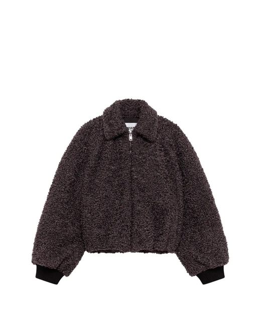MSGM Black Bouclé-Texture Bomber Jacket
