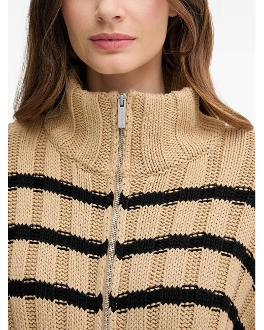 DKNY Natural Striped-Patern Zip Cardigan
