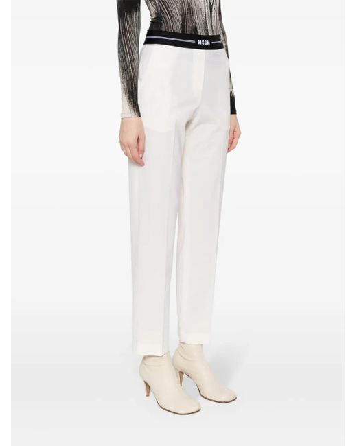 MSGM White Logo-Waistband Tapered Trousers