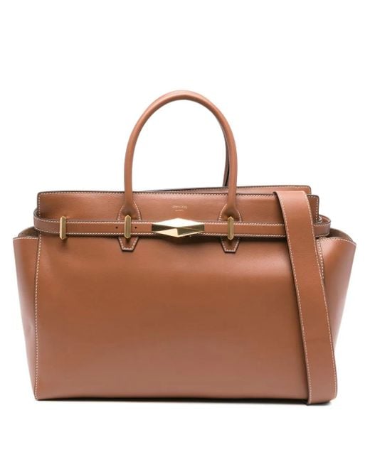 Jimmy Choo Brown Diamond Belted Leather Tote Bag