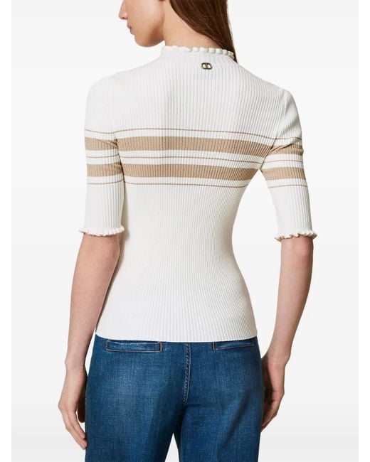 Twinset White Rib-Knit Striped Top