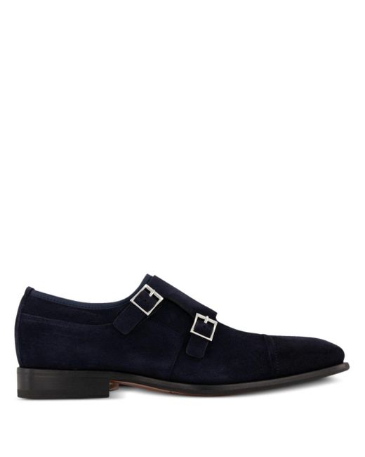 Santoni Blue Suede Monk Shoes for men