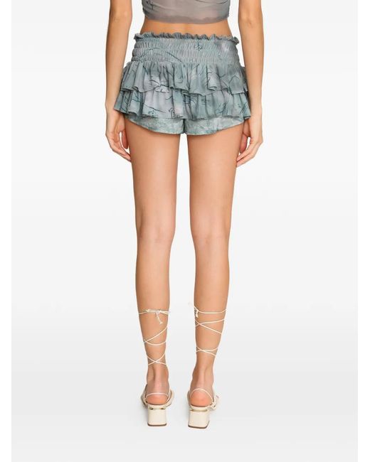 Amir Slama Blue X Jade Picon Ruffled Floral-Print Shorts