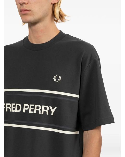 Fred Perry Black Logo-Print T-Shirt for men
