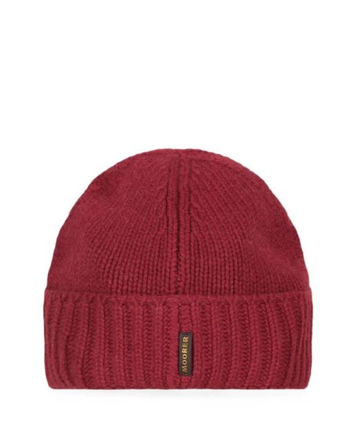 Moorer Red Ribbed-Knit Beanie Hat for men