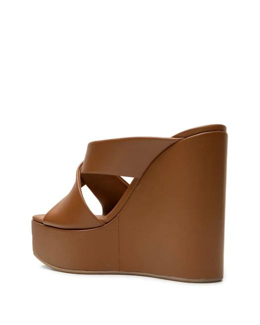 Vicini Brown Crossover-Strap Platform Mules