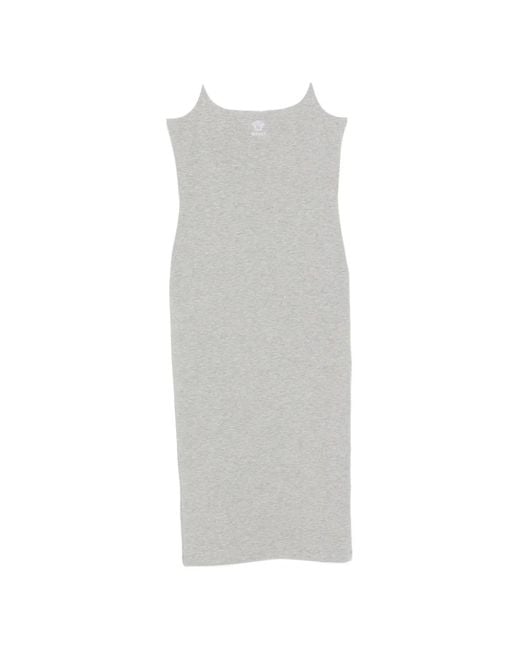 Versace White Logo-Embroidered Midi Dress