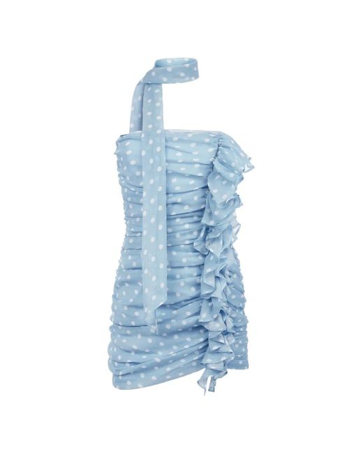 Nina Ricci Blue Polka-Dot Ruffled Mini Dress