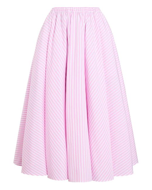 Patou Pink Elasticated-Waist Striped Midi Skirt