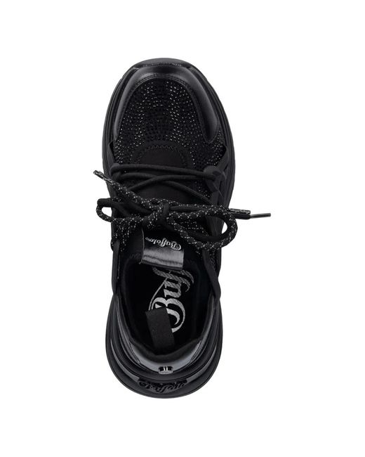 Buffalo Black Senta Glam Crystal-Embellished Sneakers
