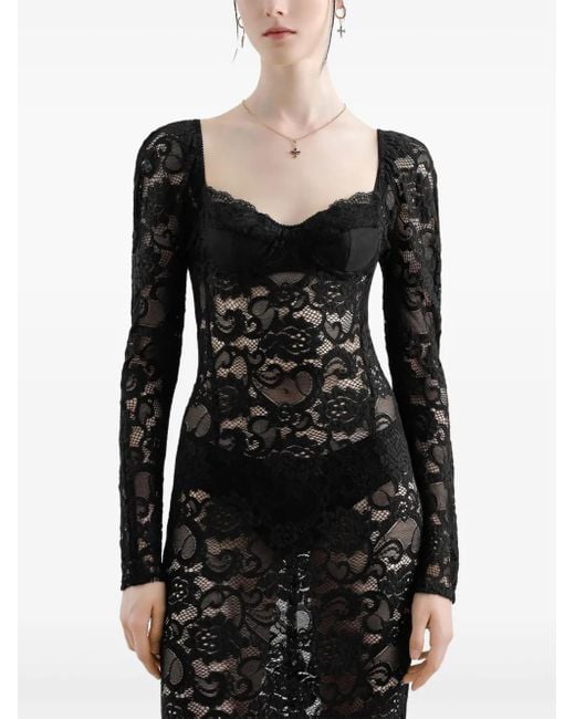 Dolce & Gabbana Black Laced Maxi Dress