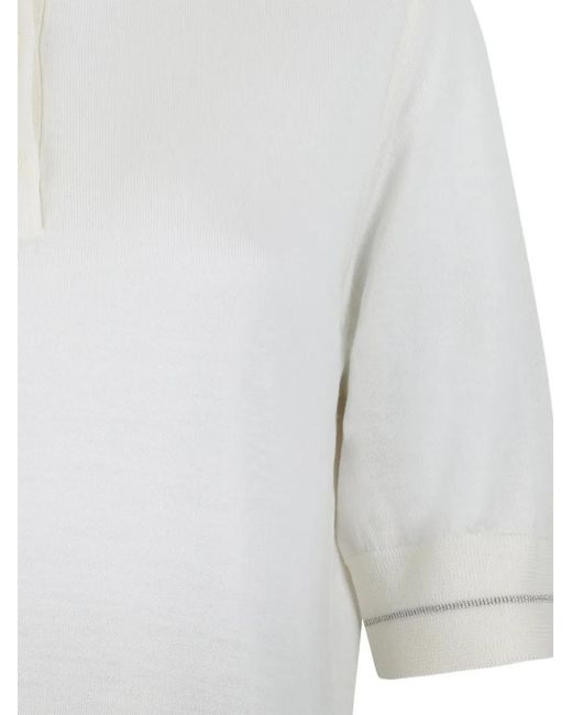 Gran Sasso White Striped-Trim Polo Shirt