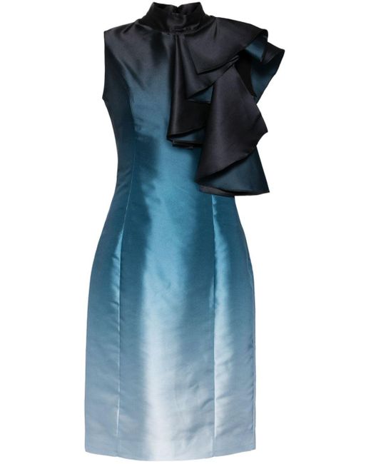 Saiid Kobeisy Blue Ruffled Gradient Mini Dress