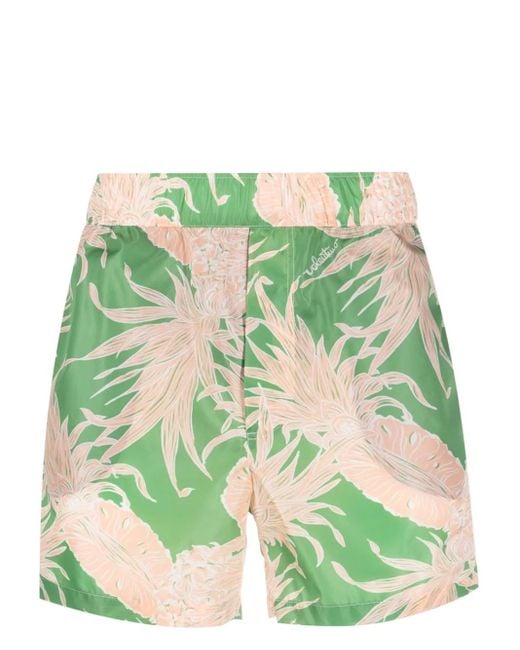 Valentino Garavani Green Pineapple-Print Swim Shorts for men