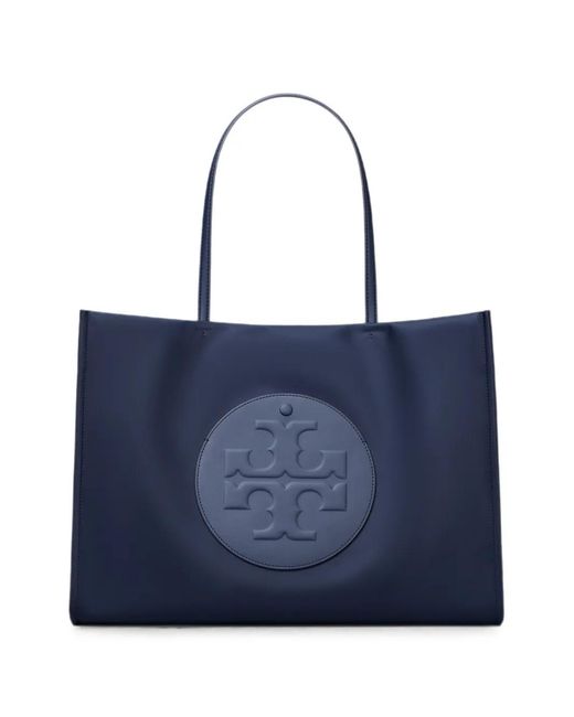 Tory Burch Blue Ella Logo-Patch Tote Bag